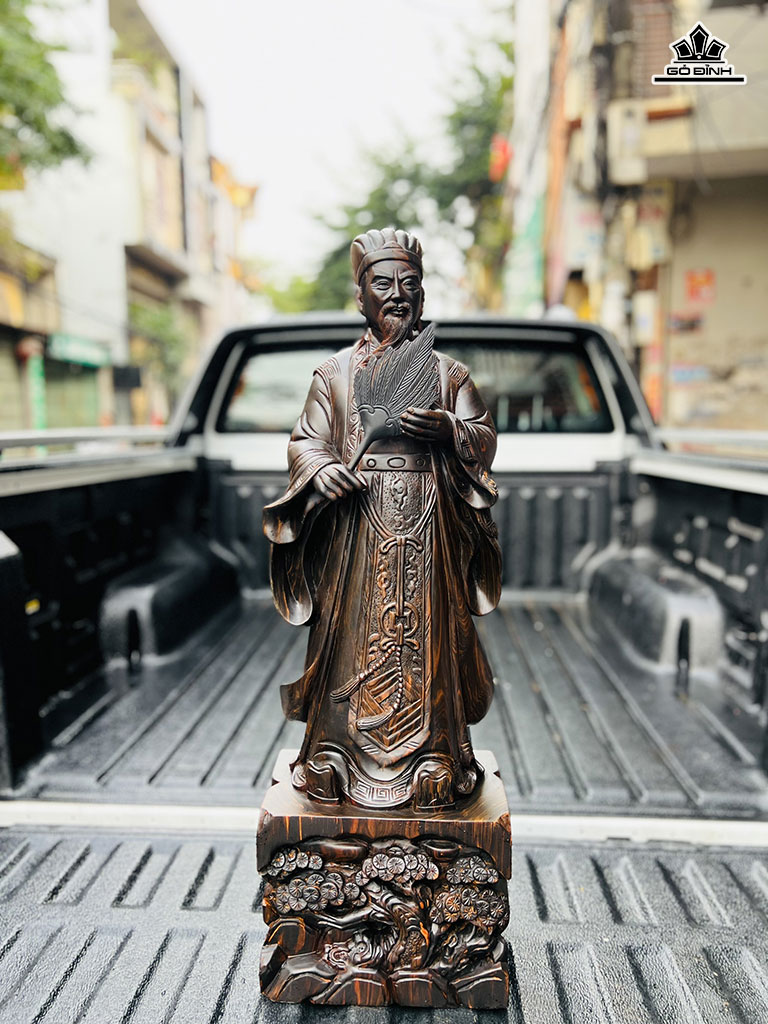 Tượng Gia Cát Lượng Gỗ Mun Hoa Cao 80 Ngang 26 Sâu 16 (cm)