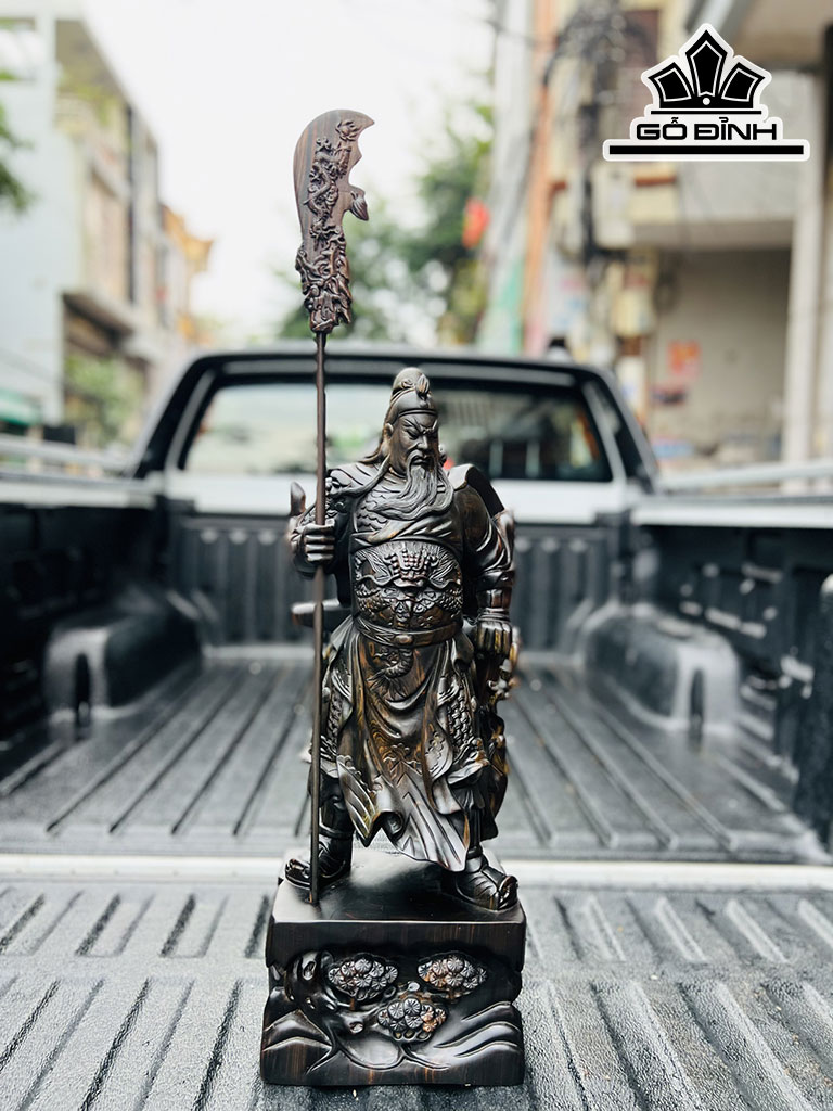 Tượng Quan Công Chống Đao Gỗ Mun Hoa Cao 60 Ngang 21 Sâu 15 (cm)