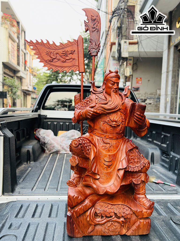 Tượng Quan Công Đọc Sách Gỗ Hương Cao 80 Ngang 42 Sâu 30 (cm)