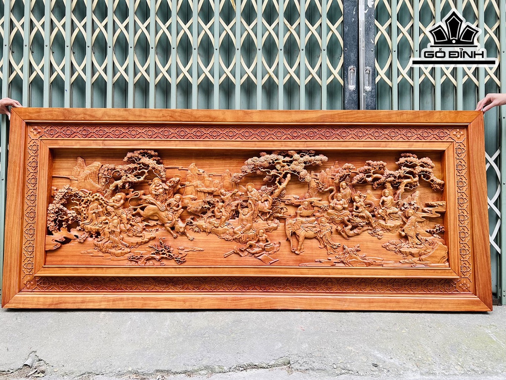 Tranh Thập Bát La Hán Gỗ Hương Cao 96 Ngang 231 Dày 7 (cm)