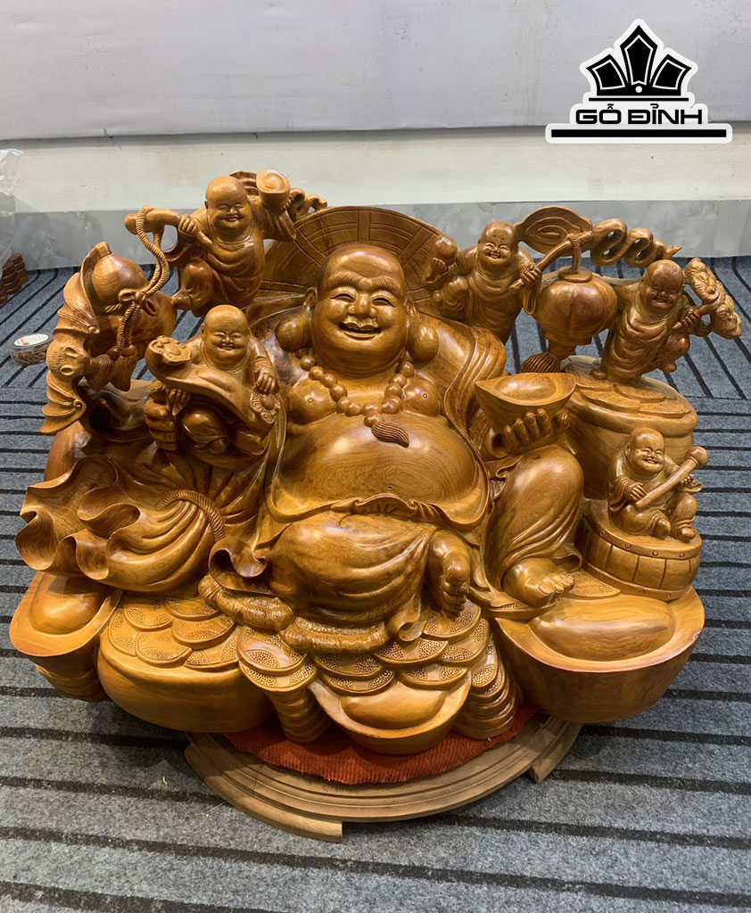 Tượng Phật Di Lặc Ngũ Phúc Gỗ Hương Cao 56 Ngang 77 Sâu 45 (cm)