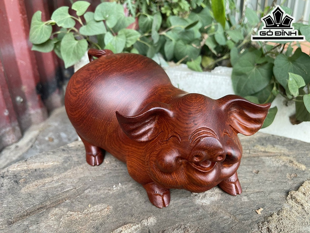 Tượng Heo Gỗ Hương Cao 11 Ngang 19 Sâu 11 (cm)