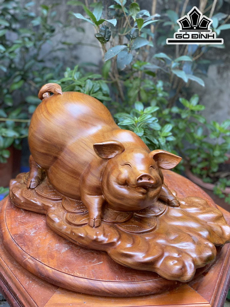 Tượng Heo Gỗ Ngọc Am Cao 25 Ngang 51 Sâu 30 (cm)