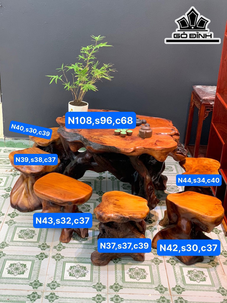 Bộ Bàn Trà 7 Món Gỗ Hương