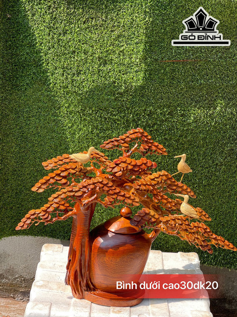 Bình Tùng Cò Gỗ Hương Cao 55 Ngang 72 Sâu 26 (cm)