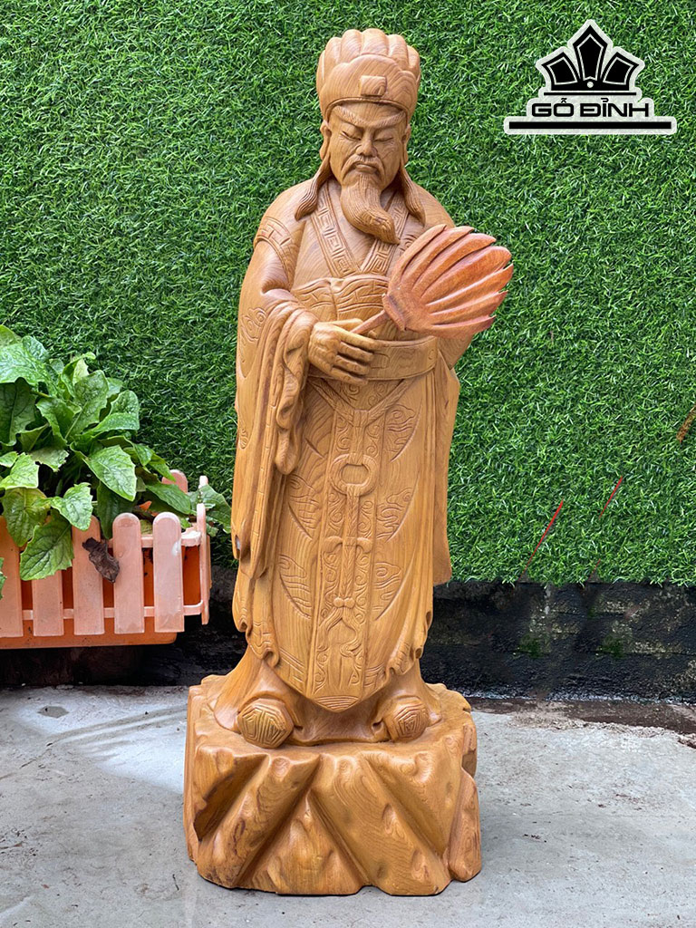 Tượng Gia Cát Lượng Gỗ Ngọc Am Cao 68 Ngang 25 Sâu 18 (cm)