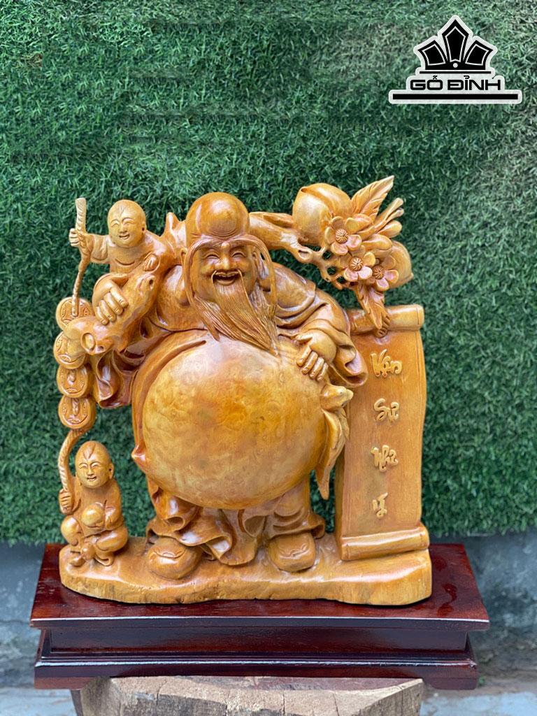 Tượng Ông Thọ Gỗ Nu Kháo Cao 56 Ngang 50 Sâu 16 (cm)