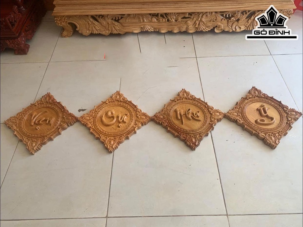 Bộ Tranh Vạn Sự Như Ý Gỗ Pơ Mu 30x30 Dày 3 (cm)