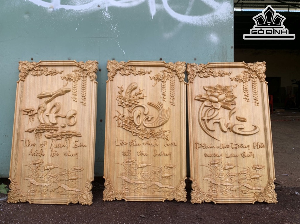 Tranh Phúc Lộc Thọ Gỗ Pơ Mu Cao 70 Ngang 40 (cm)
