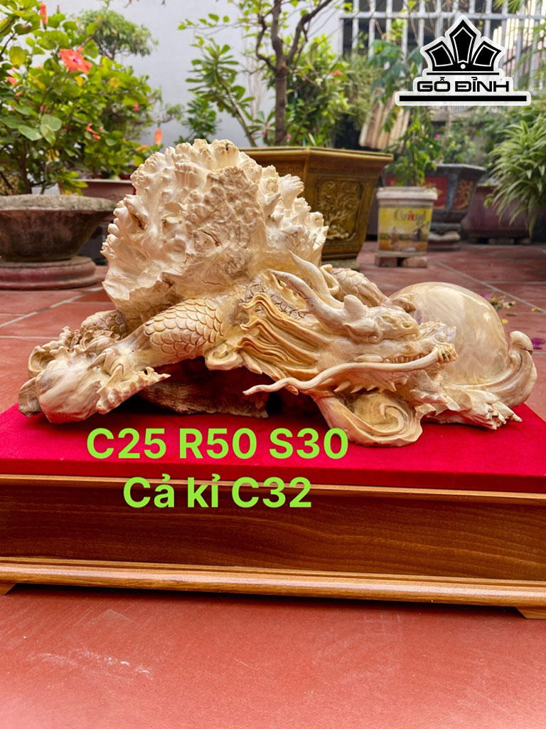Tượng Long Quy Gỗ Nu Nghiến Cao 25 Ngang 50 Sâu 30 (cm)