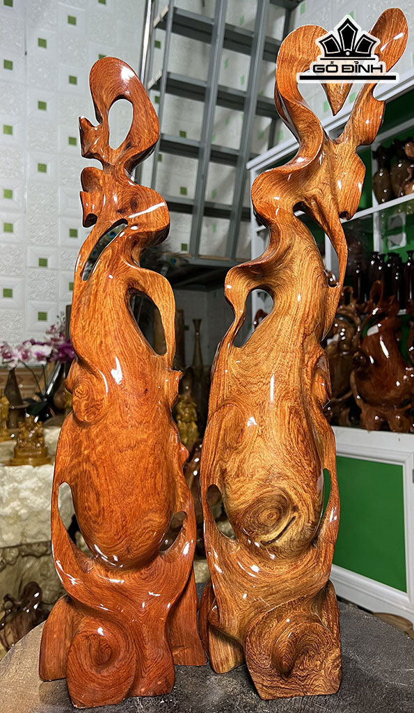 Cặp Bình Phu Thê Gỗ Hương Cao 57-59 Đường Kính 15-13,5 (cm)