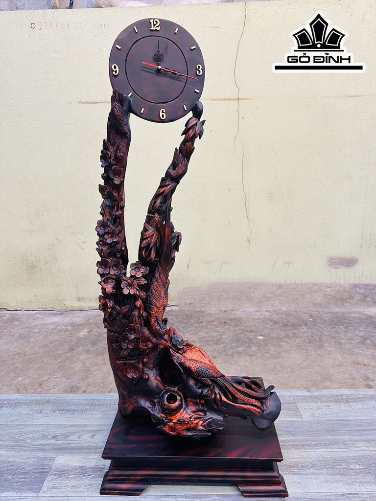 Đồng Hồ Phu Thê Viên Mãn Gỗ Trắc Cao 95 Ngang 40 Sâu 30 (cm)
