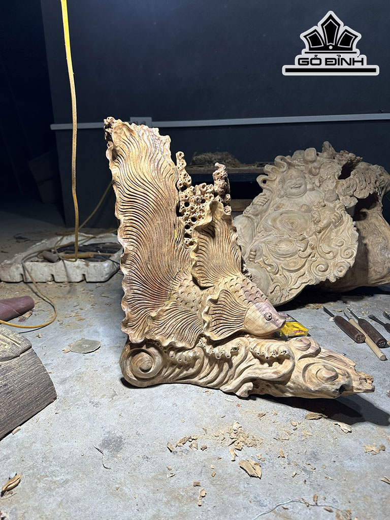 Tượng Cá Xiêm Gỗ Ngọc Am Cao 47 Ngang 42 Sâu 14 (cm)