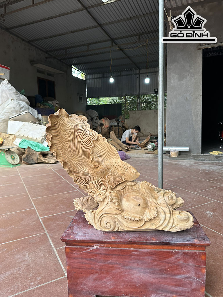 Tượng Cá Xiêm Gỗ Ngọc Am Cao 57 Ngang 62 Sâu 26 (cm)