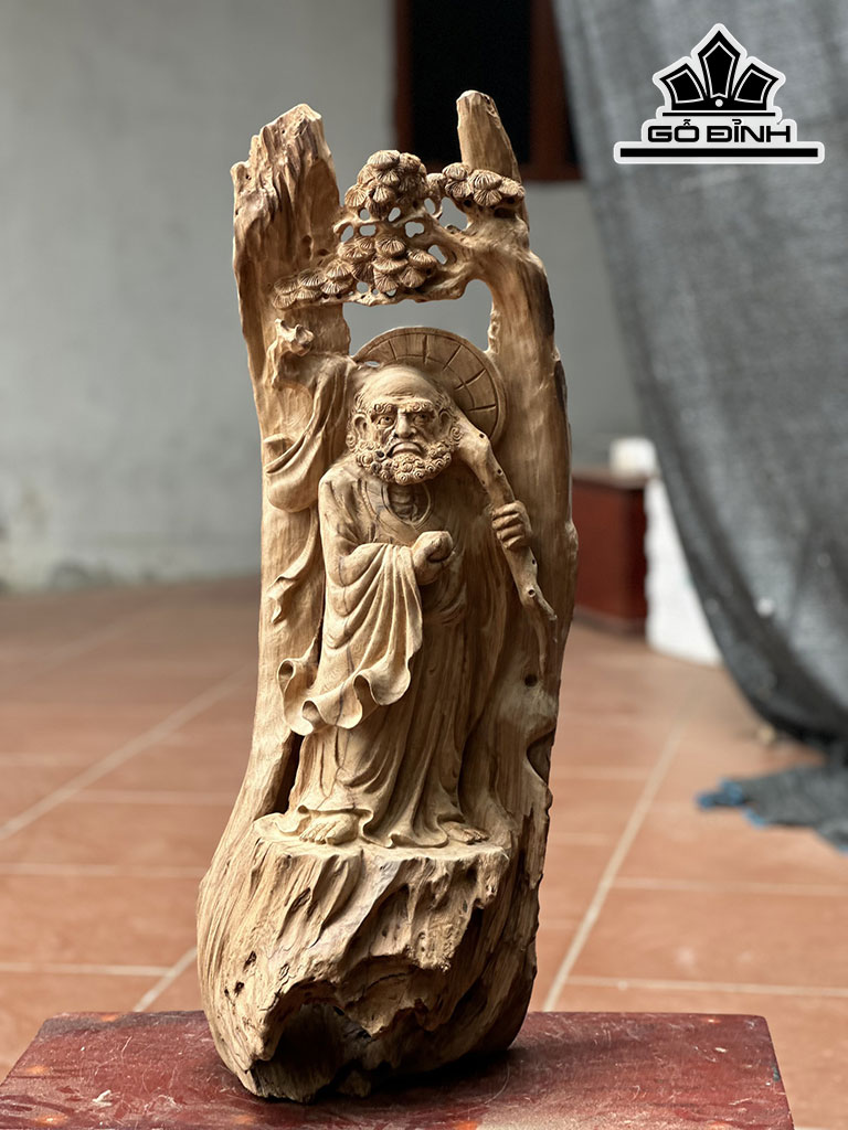 Tượng Đạt Ma Gỗ Ngọc Am Cao 74 Ngang 33 Sâu 25 (cm)