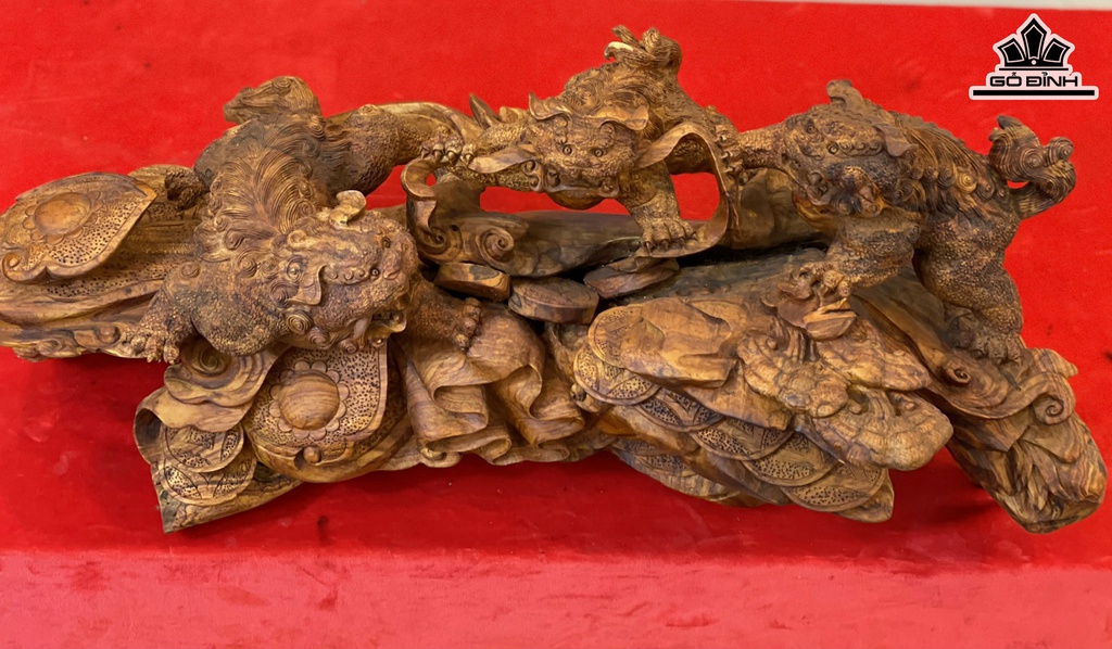 Cầu Tam Nghê Như Ý Gỗ Sưa Cao 30 Ngang 68 Sâu 27 (cm)