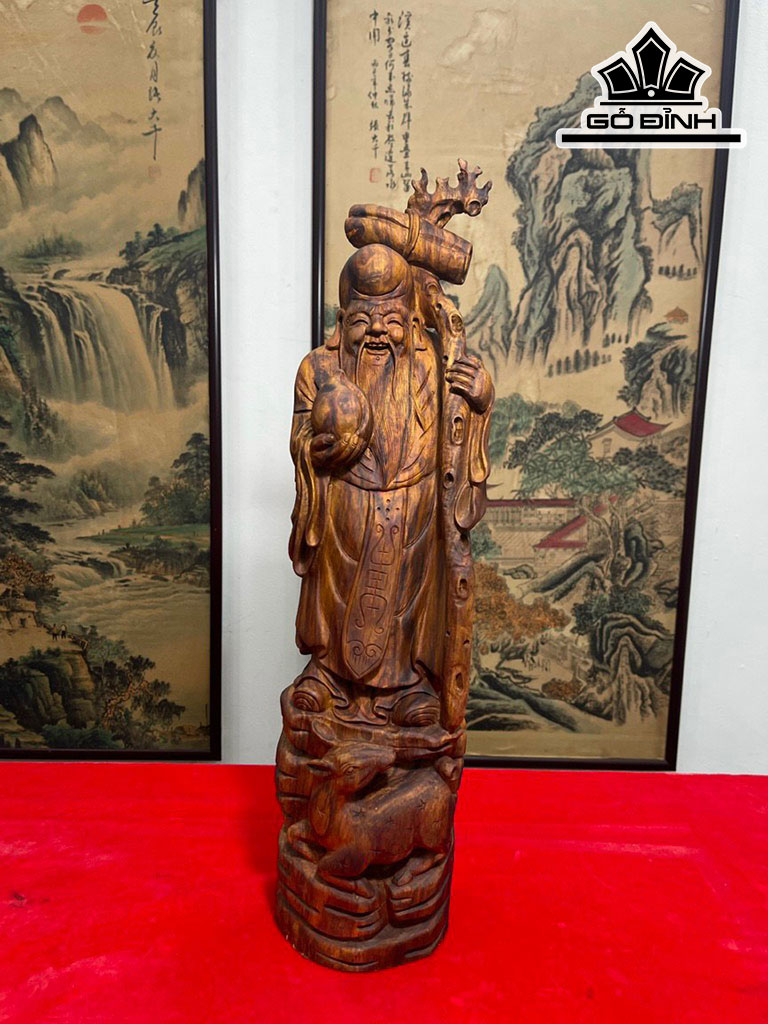 Tượng Ông Thọ Gỗ Sưa Cao 54 Ngang 14 Sâu 13 (cm)