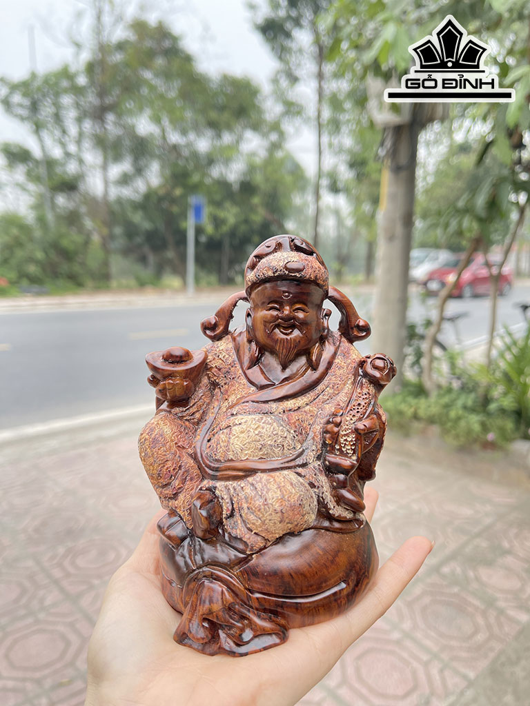 Tượng Thần Tài Gỗ Sưa Cao 13,5 Ngang 11 Sâu 12 (cm)
