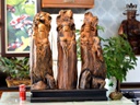 Tượng Phúc Lộc Thọ (Tam Đa) Gỗ Lũa Bách Xanh Cao 82 Ngang 22 Sâu 13 (cm)
