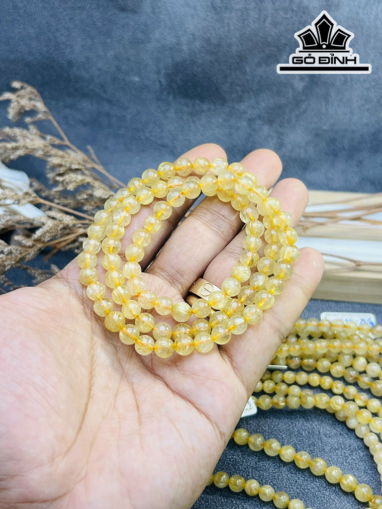Chuỗi Đá Thạch Anh Tóc Vàng Đường Kính Hạt 6,5 (mm)