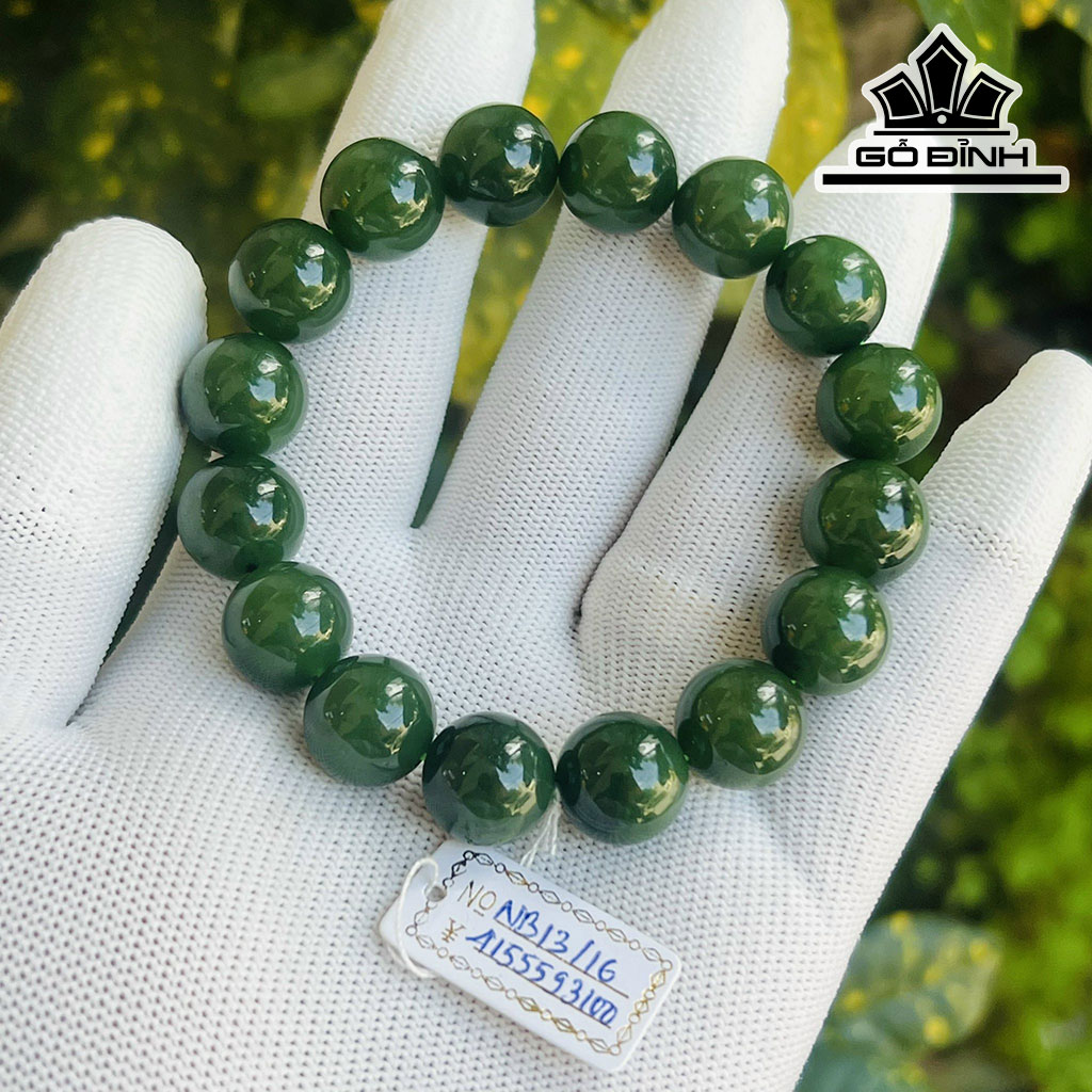 Vòng Tay Đá Ngọc Bích (Nephrite Jade) Đường Kính Hạt 13 (mm)