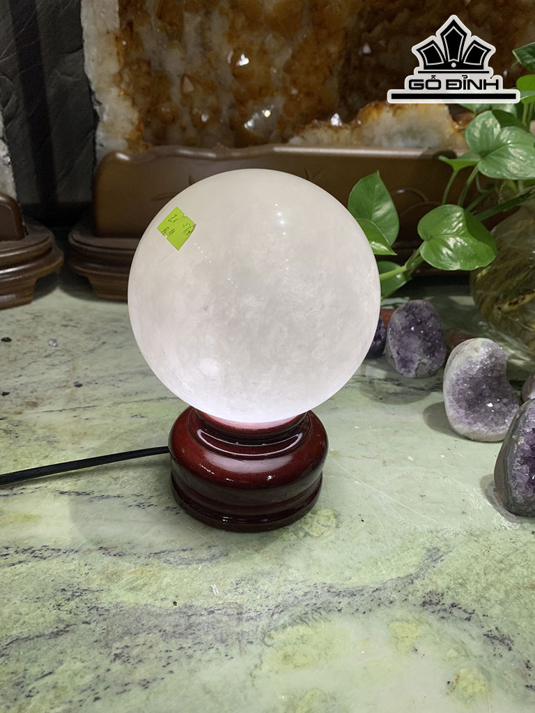Bi Cầu Đá Thạch Anh Trắng Đường Kính Hạt 11,2 (cm) 2,1kg