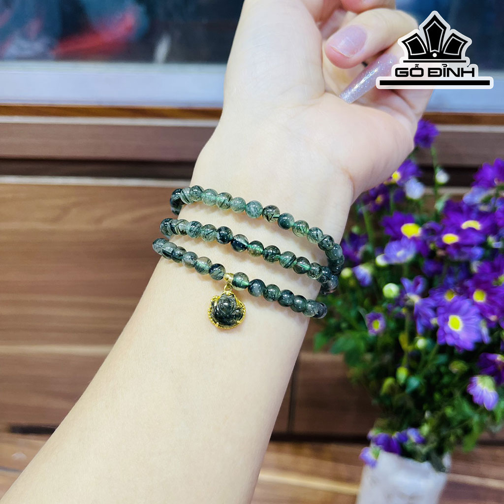 Chuỗi Đá Thạch Anh Tóc Xanh Đường Kính Hạt 5,5 (mm)