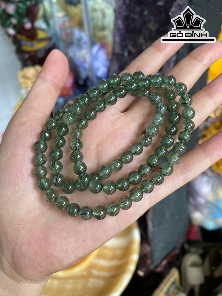 Chuỗi Đá Thạch Anh Tóc Xanh Đường Kính Hạt 6-6,8  (mm)