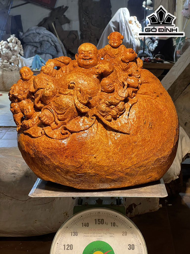 Tượng Phật Di Lặc Ngũ Phúc Gỗ Nu Ngọc Am Cao 52 Ngang 63 Sâu 36 (cm)