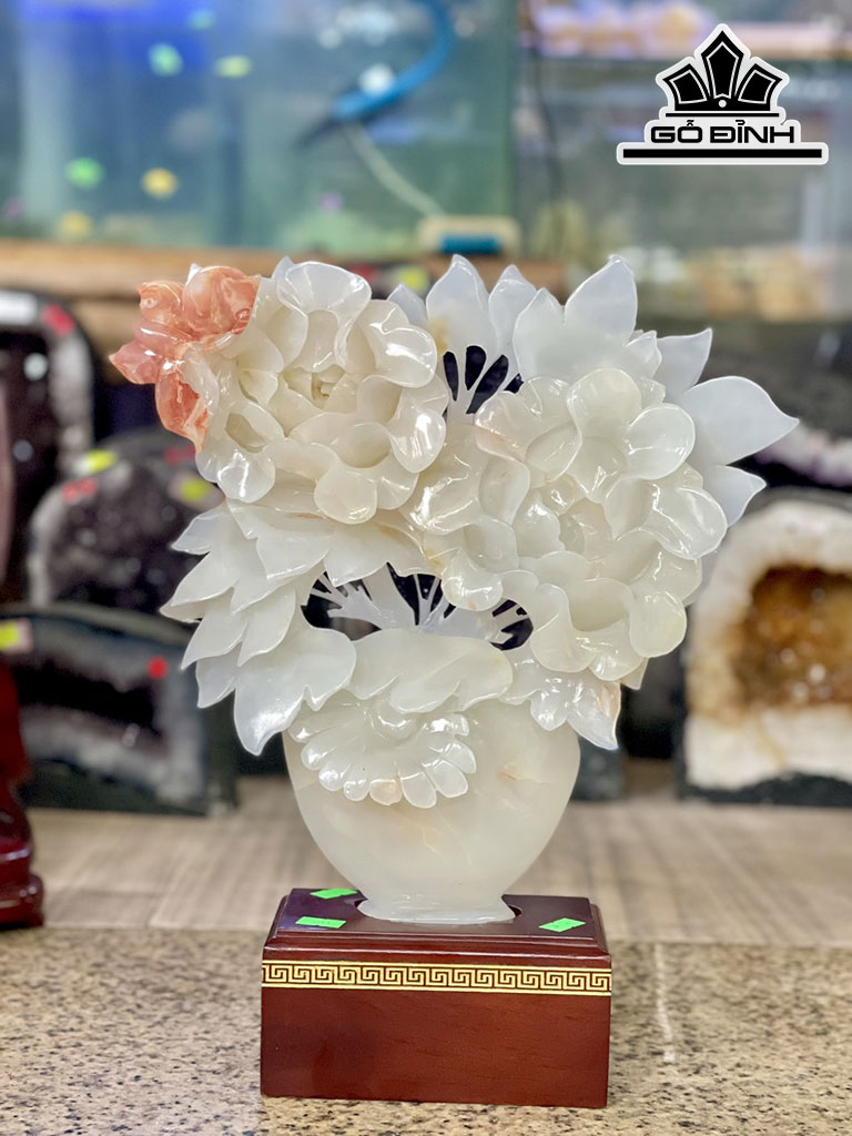 Tác Phẩm Hoa Mẫu Đơn Đá Onyx Cao 39 Ngang 28 (cm) 5kg