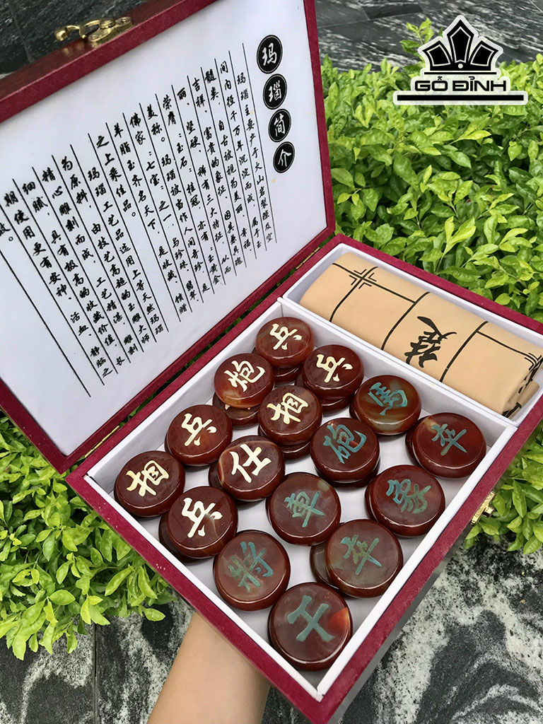 Bộ Cờ Tướng Đá Mã Não Cao 4,5 Ngang 1,39 (cm)