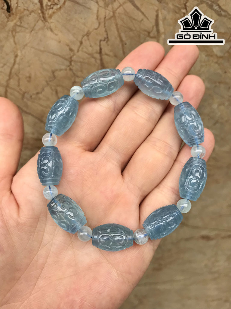 Vòng Tay Ngọc Hải Lam Đá Aquamarine Cao 11,3 Ngang 19 Đường Kính Hạt 6,3 (mm)