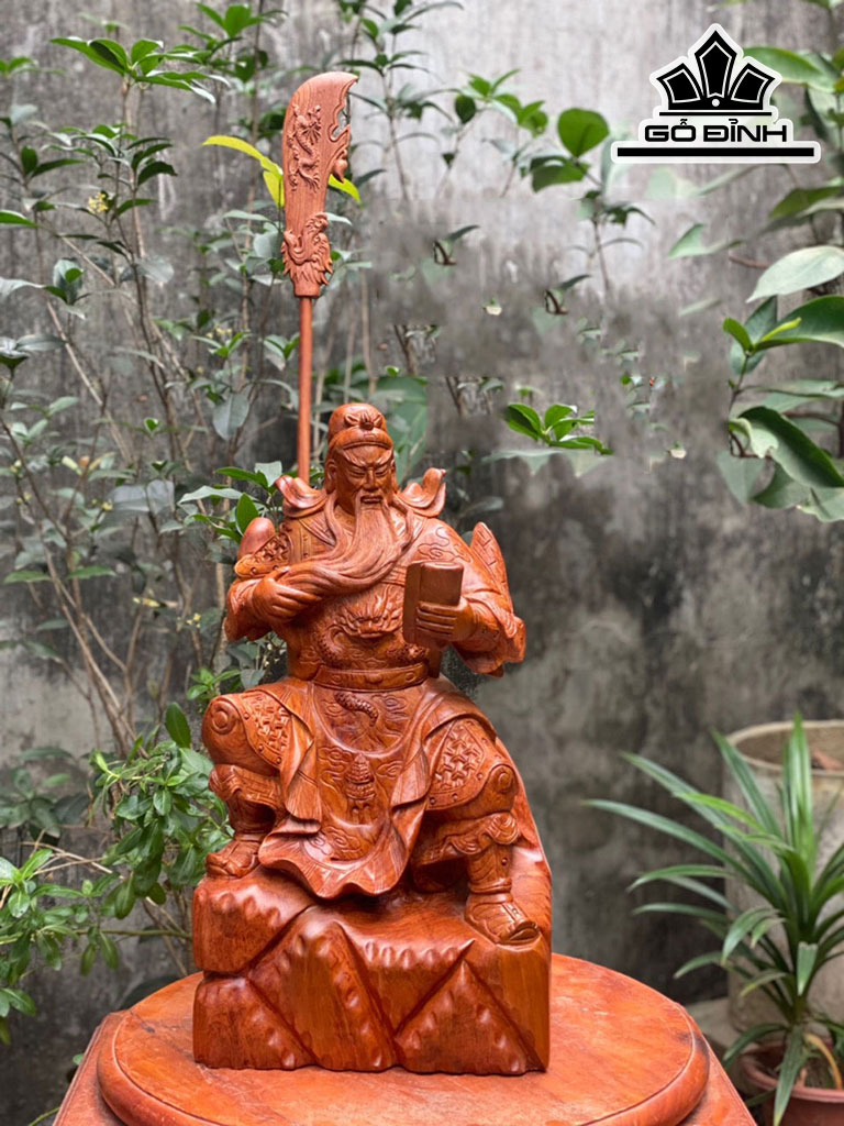 Tượng Quan Công Đọc Sách Gỗ Hương Cao 52 ( Cả Đao 80) Ngang 28 Sâu 20 (cm)