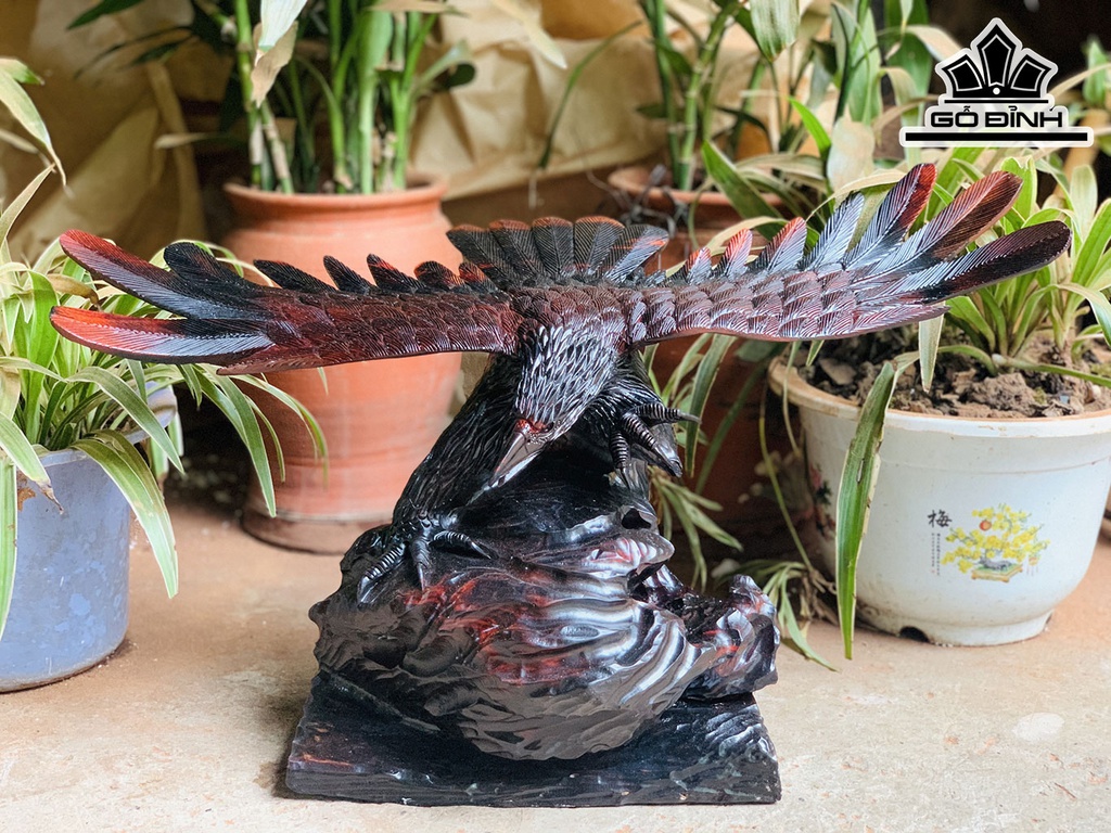 Tượng Đại Bàng Sải Cánh Gỗ Trắc Cao 32 Ngang 55 Sâu 28 (cm)