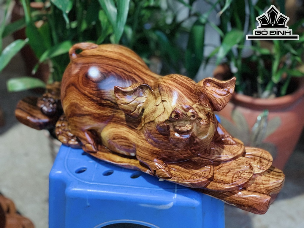 Tượng Heo Phong Thủy Gỗ Cẩm Cao 15 Ngang 40 Sâu 15 (cm)