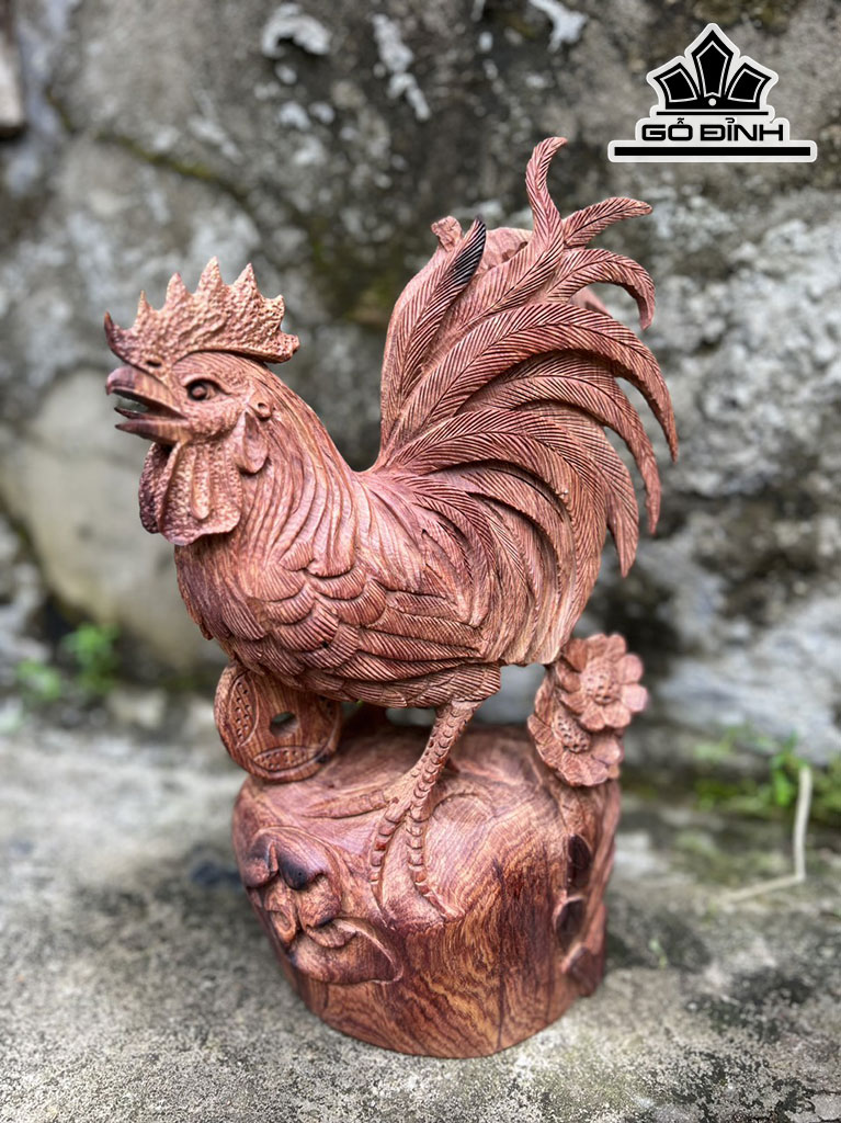 Tượng Nhất Kê Gỗ Cẩm Cao 34 Ngang 11 Sâu 20 (cm)