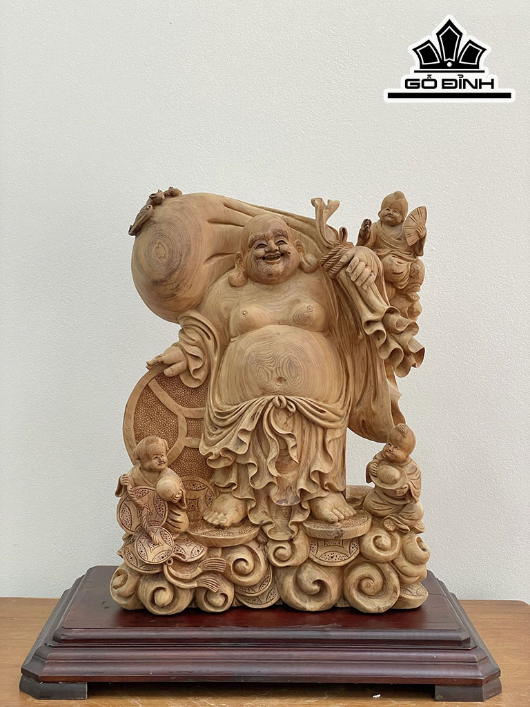 Tượng Phật Di Lặc Tam Phúc Gỗ Ngọc Am Cao 50 Ngang 35 Sâu 20 (cm)