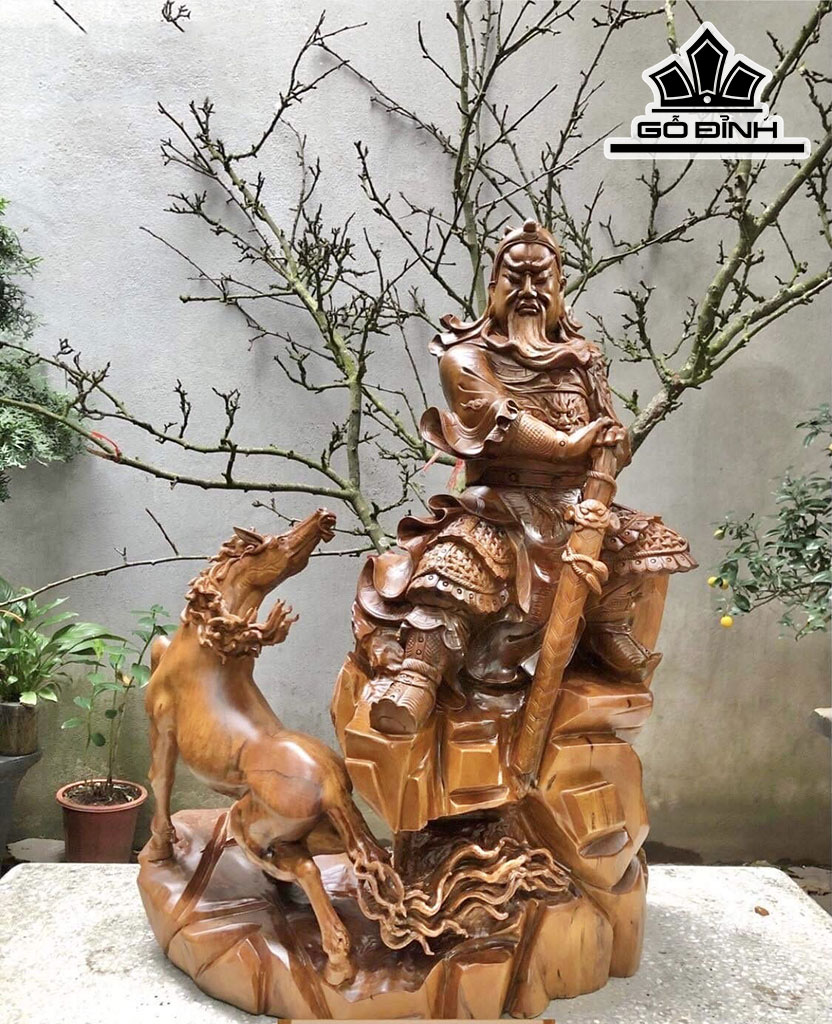 Tượng Quan Công Gỗ Bách Xanh Cao 90 Ngang 70 Sâu 40 (cm)