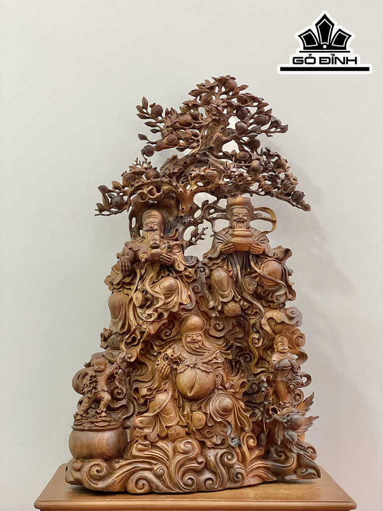 Tượng Tam Đa Gỗ Bách Xanh Cao 113 Ngang 65 Sâu 33 (cm)