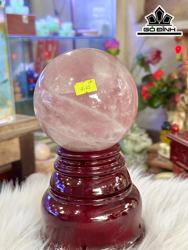 Bi Cầu Đá Thạch Anh Hồng Đường Kính Hạt 12 (cm) 2,23kg