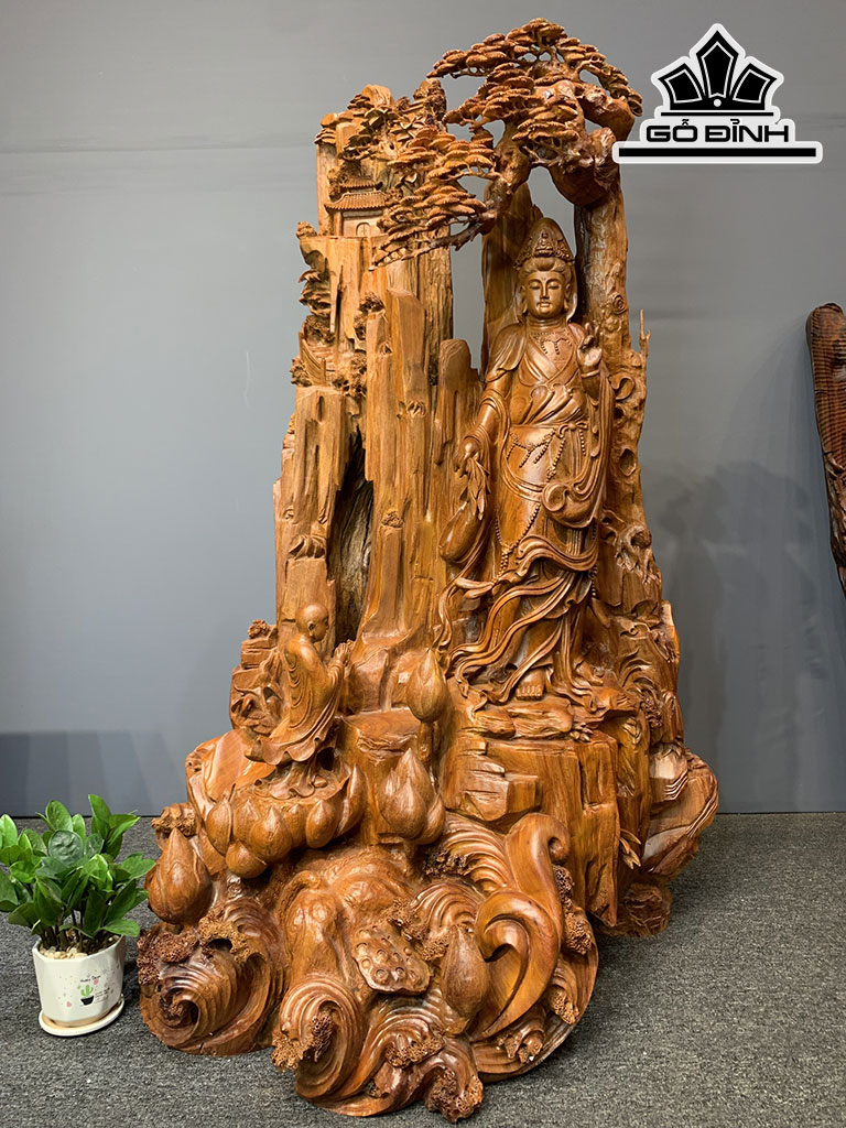 Tượng Thành Tâm Bái Phật Gỗ Hương Cao 128 Ngang 83 Sâu 68 (cm)