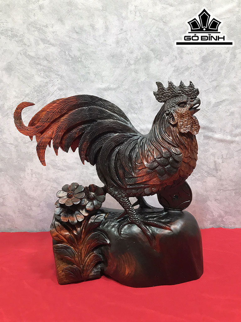 Tượng Kim Kê Gỗ Trắc Cao 26 Ngang 24 Sâu 10 (cm)