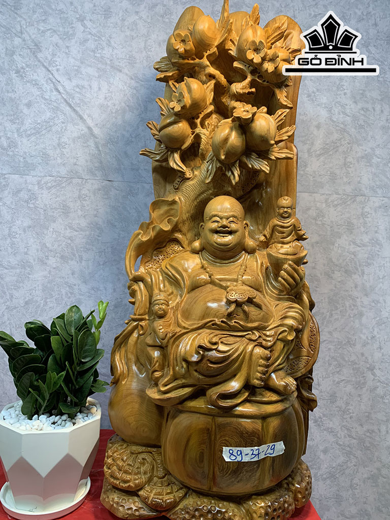 Tượng Phật Di Lặc Nhị Phúc Gỗ Ngọc Am Cao 89 Ngang 37 Sâu 29 (cm)