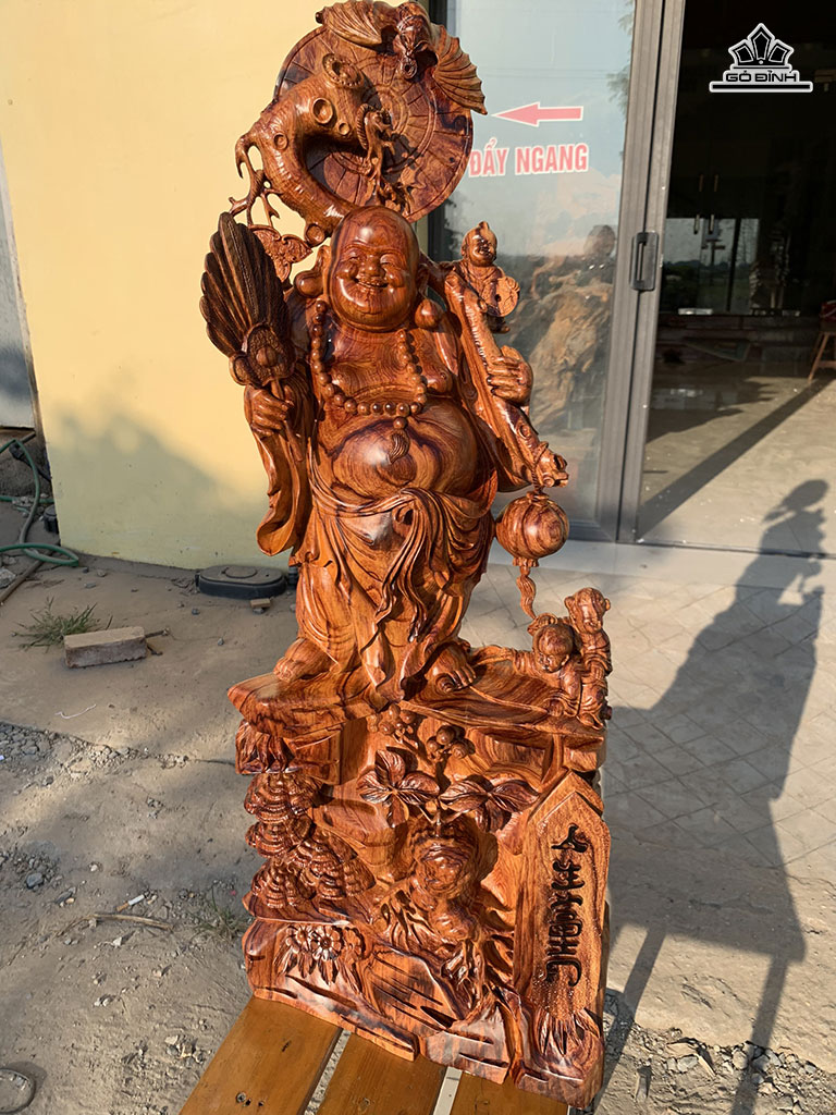 Tượng Phật Di Lặc Tam Phúc Gỗ Cẩm Chỉ Cao 90 Ngang 36 Sâu 16 (cm)