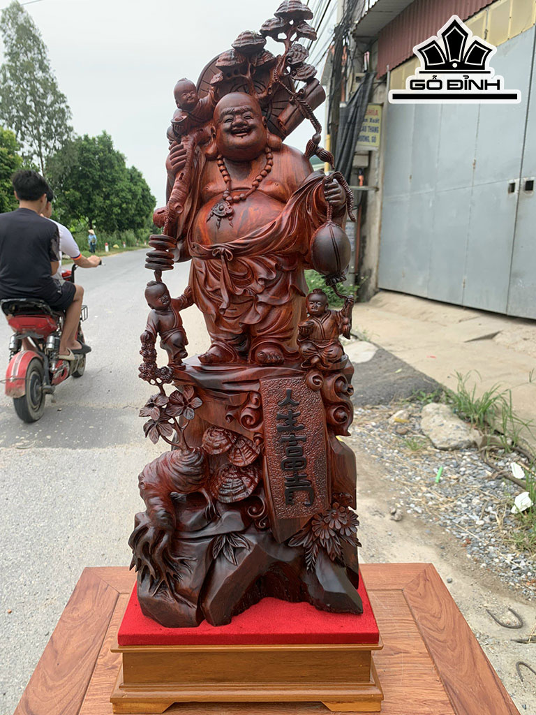 Tượng Phật Di Lặc Tam Phúc Gỗ Trắc Cao 71 Ngang 28 Sâu 20 (cm)