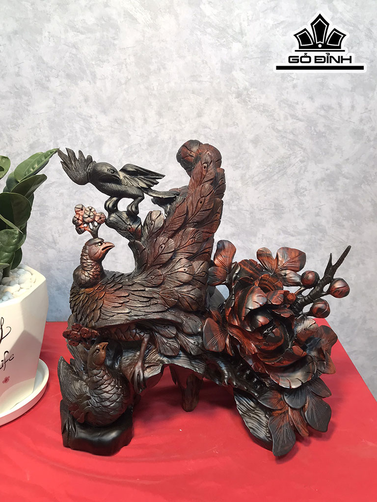 Tượng Phu Thê Viên Mãn Gỗ Trắc Cao 30 Ngang 32 Sâu 20 (cm)