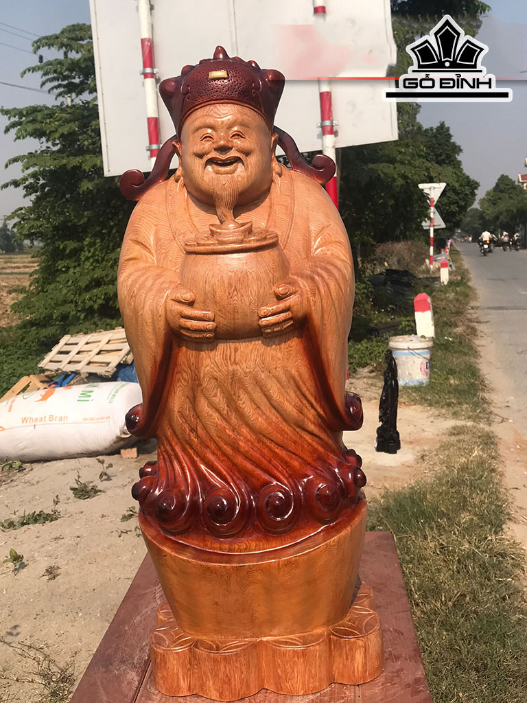 Tượng Thần Tài Gỗ Pơ Mu Cao 68 Ngang 27 Sâu 16 (cm)
