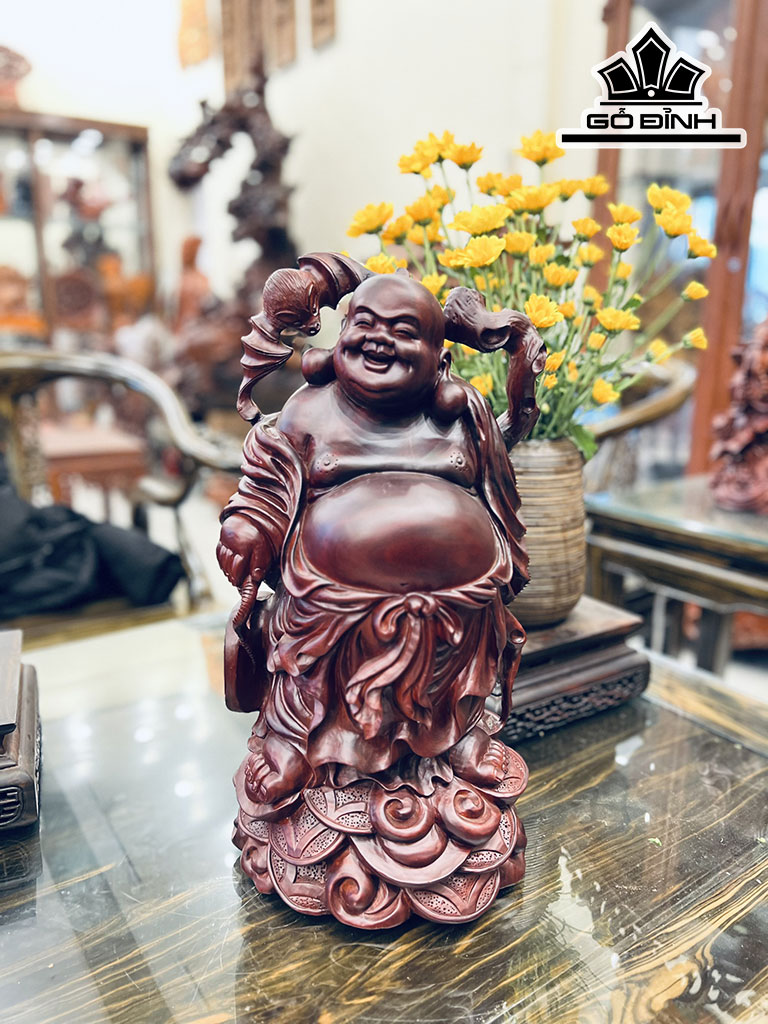 Tượng Phật Di Lặc Gỗ Vương Mộc Tử Đàn Cao 42 Ngang 23 Sâu 20 (cm)