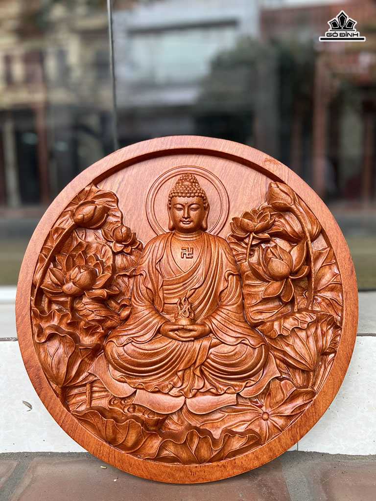 Tranh Phật A Di Đà Gỗ Hương Đường Kính 39 Dày 5 (cm)6700000