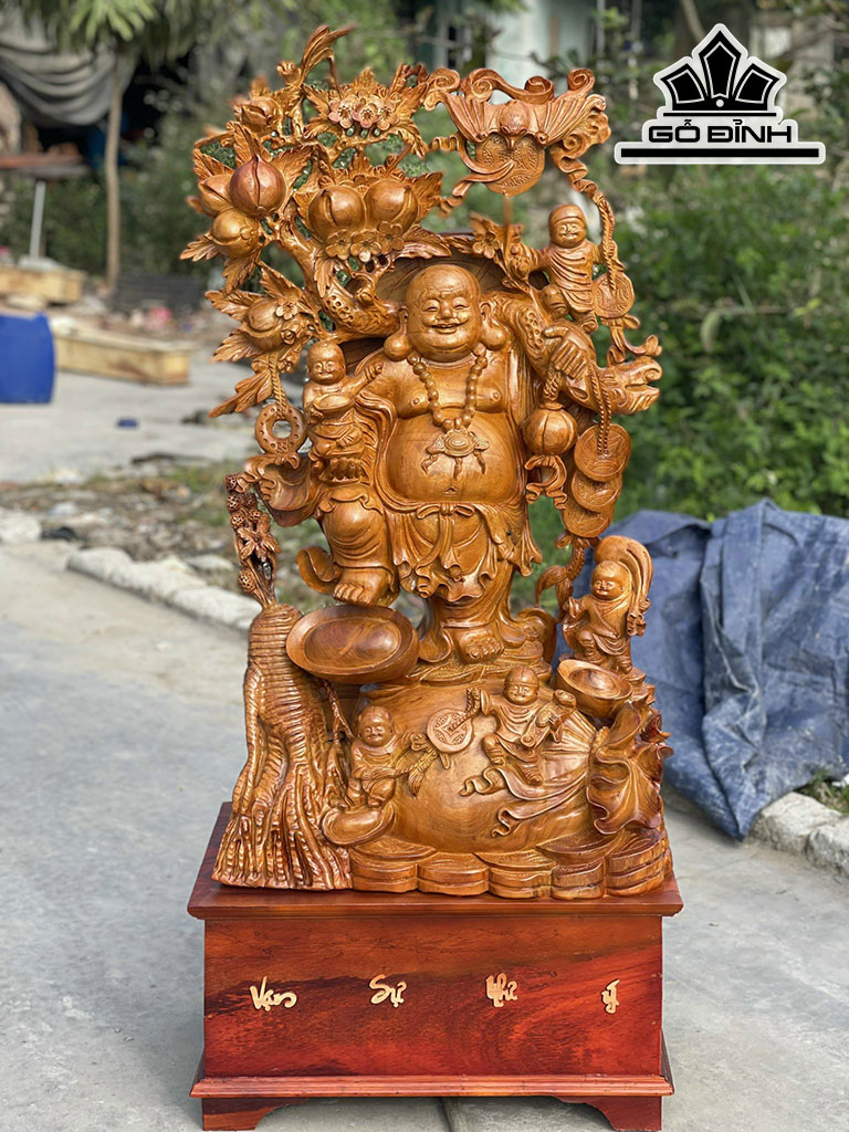 Tượng Phật Di Lặc Ngũ Phúc Gỗ Hương Cao 140 Ngang 62 Sâu 35 (cm)